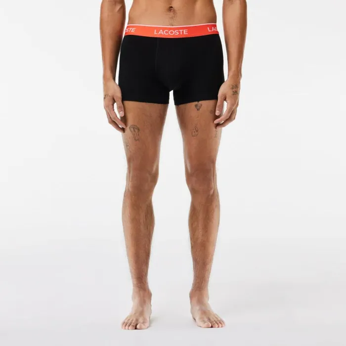 Underwear and Socks Men Lacoste Men039s 3Pack Constrast Waist Trunks Black Orange Yellow Orange Ilw