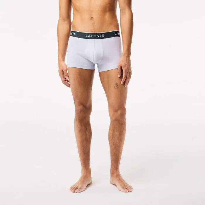 Underwear and Socks Men Lacoste Men039s 3Pack Trunks Purple Navy Blue Grey Chine Ggj