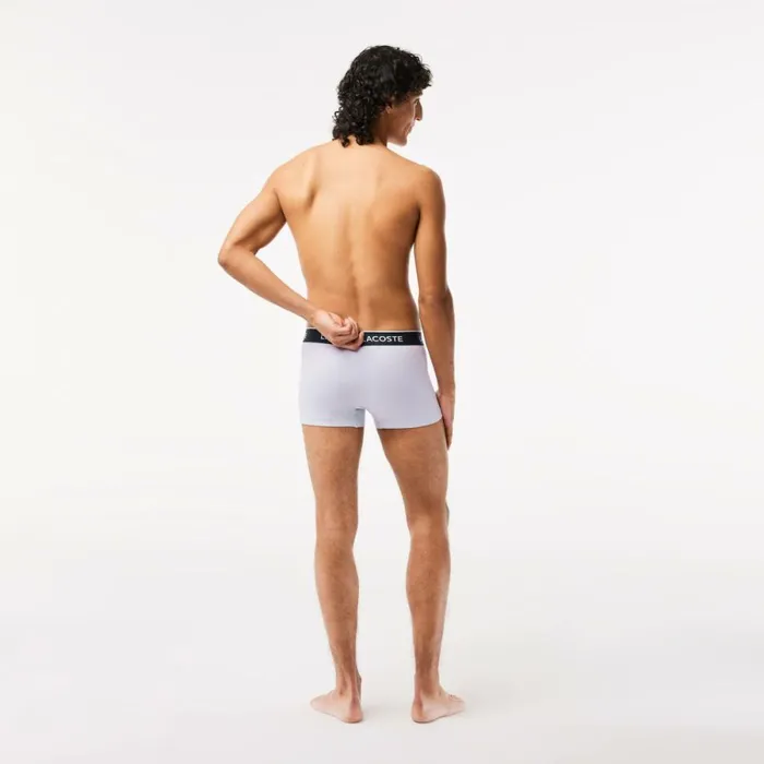 Underwear and Socks Men Lacoste Men039s 3Pack Trunks Purple Navy Blue Grey Chine Ggj