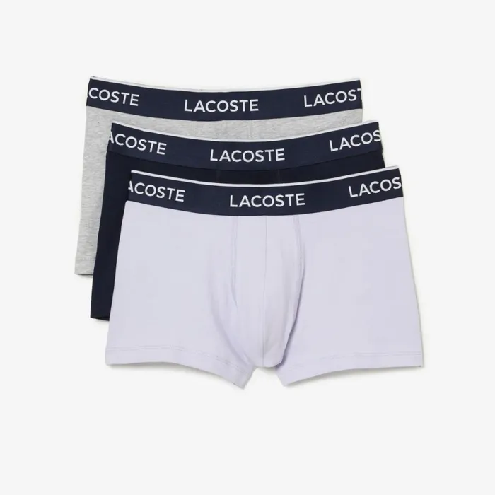 Underwear and Socks Men Lacoste Men039s 3Pack Trunks Purple Navy Blue Grey Chine Ggj