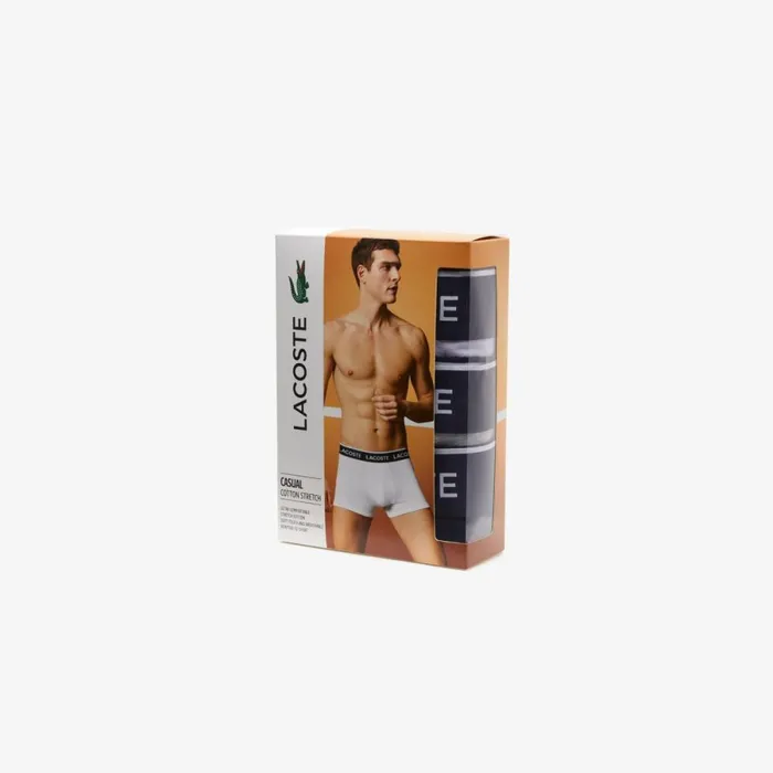 Underwear and Socks Men Lacoste Men039s 3Pack Trunks Purple Navy Blue Grey Chine Ggj