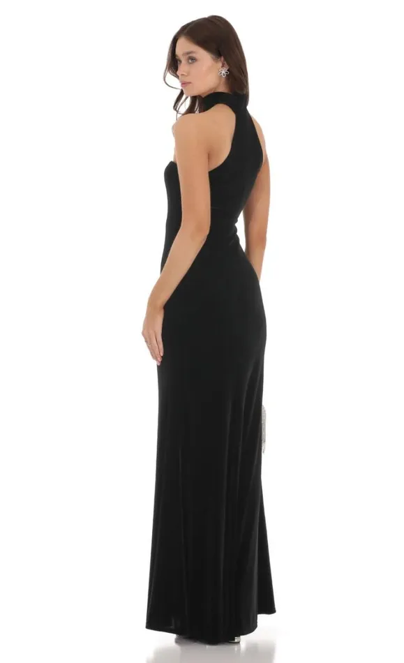 Velvet Reverse Halter Dress Black Women LUCY IN THE SKY Maxi Dresses Velvet Reverse Halter Dress Black Women LUCY IN THE SKY Maxi Dresses