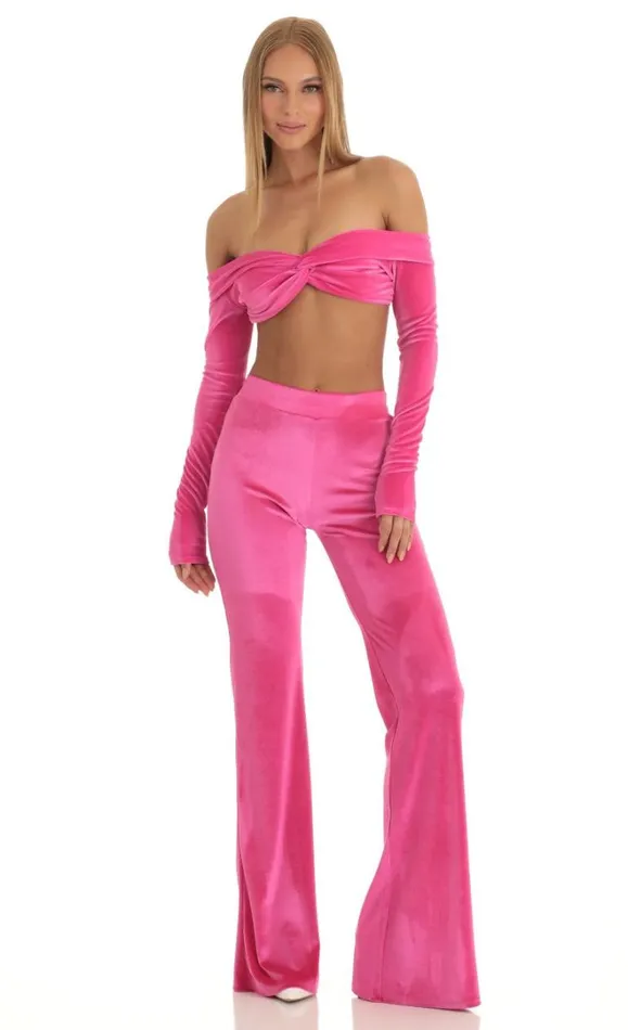 Velvet Two Piece Pant Set Hot Pink Women LUCY IN THE SKY Pants