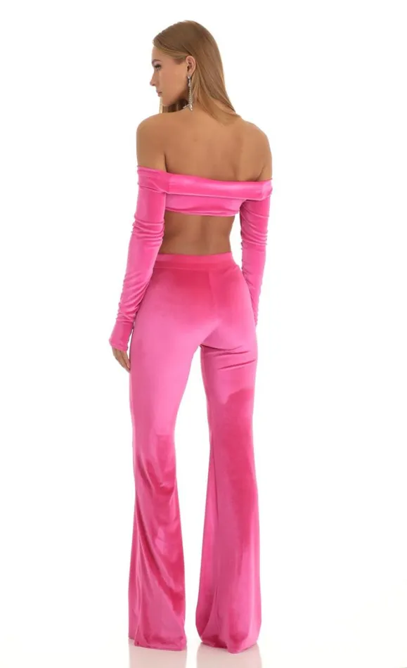 Velvet Two Piece Pant Set Hot Pink Women LUCY IN THE SKY Pants Velvet Two Piece Pant Set Hot Pink Women LUCY IN THE SKY Pants