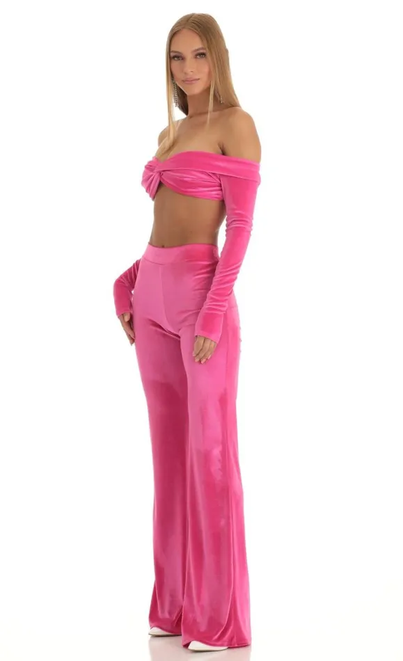 Velvet Two Piece Pant Set Hot Pink Women LUCY IN THE SKY Pants Velvet Two Piece Pant Set Hot Pink Women LUCY IN THE SKY Pants