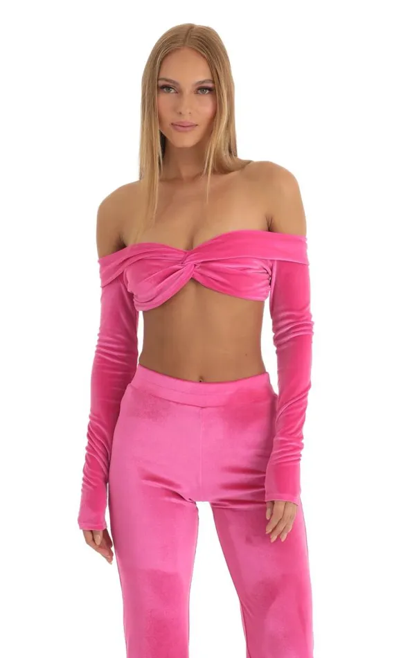 Velvet Two Piece Pant Set Hot Pink Women LUCY IN THE SKY Pants Velvet Two Piece Pant Set Hot Pink Women LUCY IN THE SKY Pants