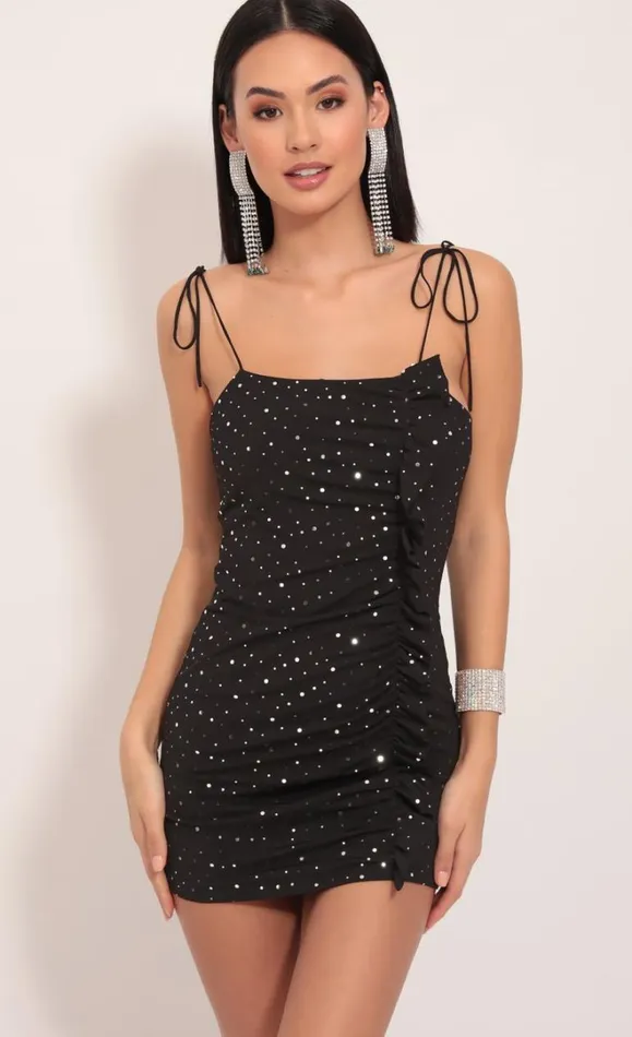 Vertical Frill Dress Twinkling Black Women LUCY IN THE SKY Mini Dresses