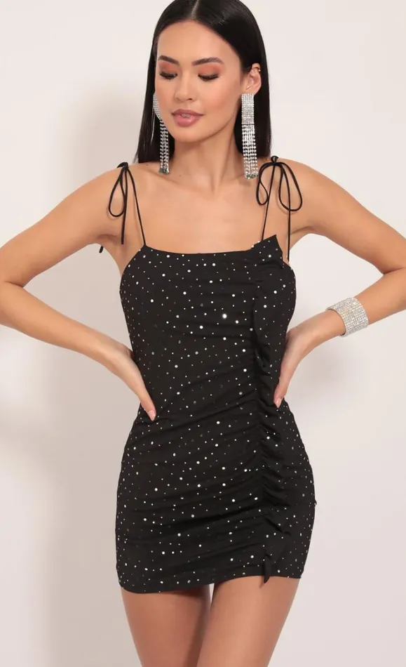 Vertical Frill Dress Twinkling Black Women LUCY IN THE SKY Mini Dresses Vertical Frill Dress Twinkling Black Women LUCY IN THE SKY Mini Dresses