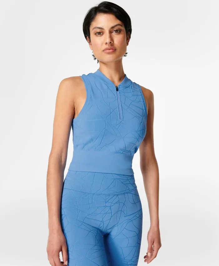 Vest Tops Sweaty Betty Women Motion Jacquard Seamless Crop Vest Regatta Blue