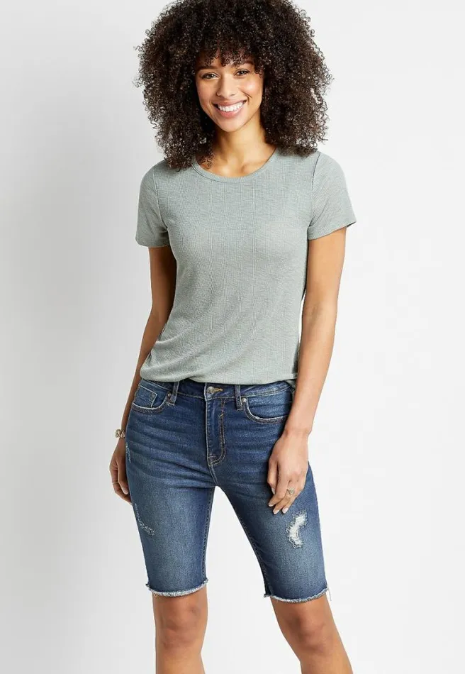 Vigoss Classic High Rise Dark Fray Hem Bermuda Short Women Maurices Bottoms