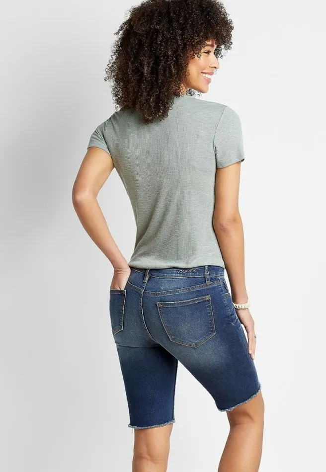 Vigoss Classic High Rise Dark Fray Hem Bermuda Short Women Maurices Bottoms