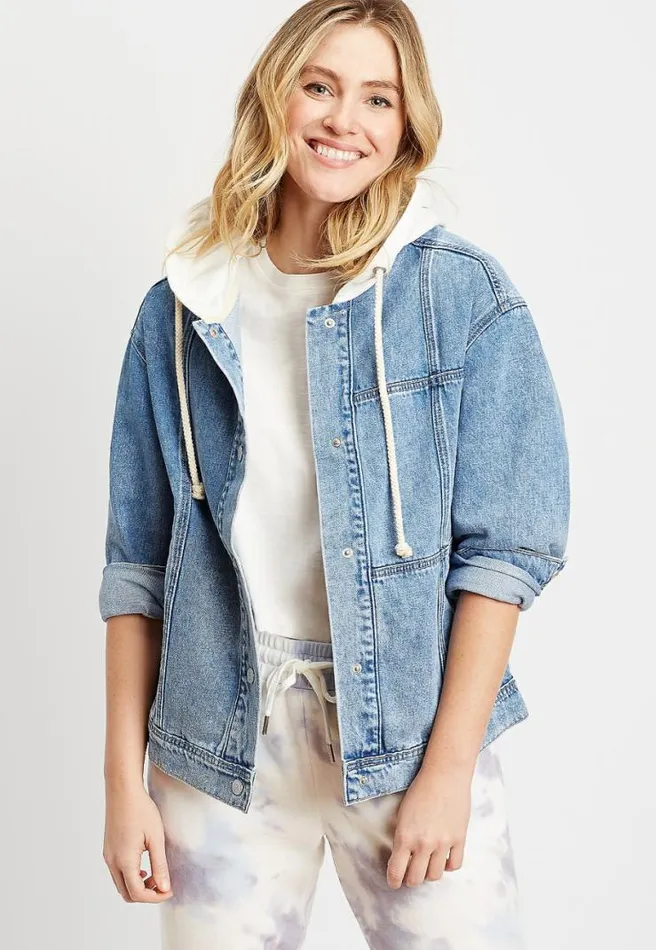 Vigoss Medium Wash Hooded Denim Jacket Women Maurices Tops