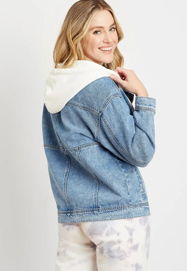 Vigoss Medium Wash Hooded Denim Jacket Women Maurices Tops