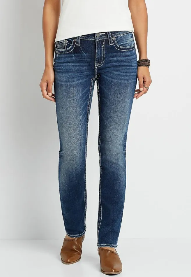 Vigoss Medium Wash Thick Stitch Straight Leg Jean Women Maurices Jeans