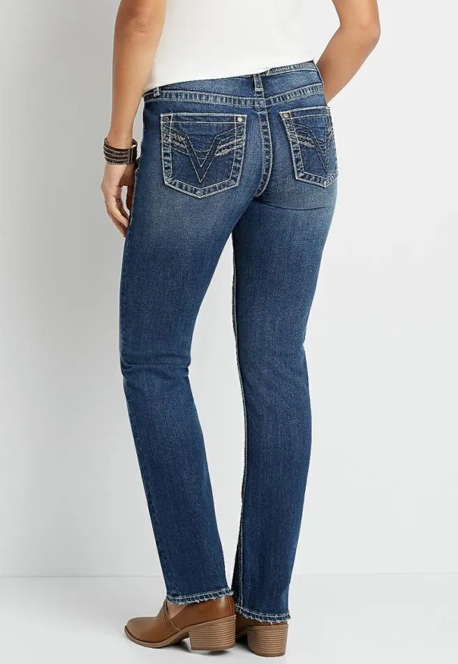 Vigoss Medium Wash Thick Stitch Straight Leg Jean Women Maurices Jeans