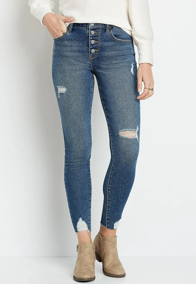 Vintage High Rise Medium Destructed Button Fly Jegging Women Maurices Jeans