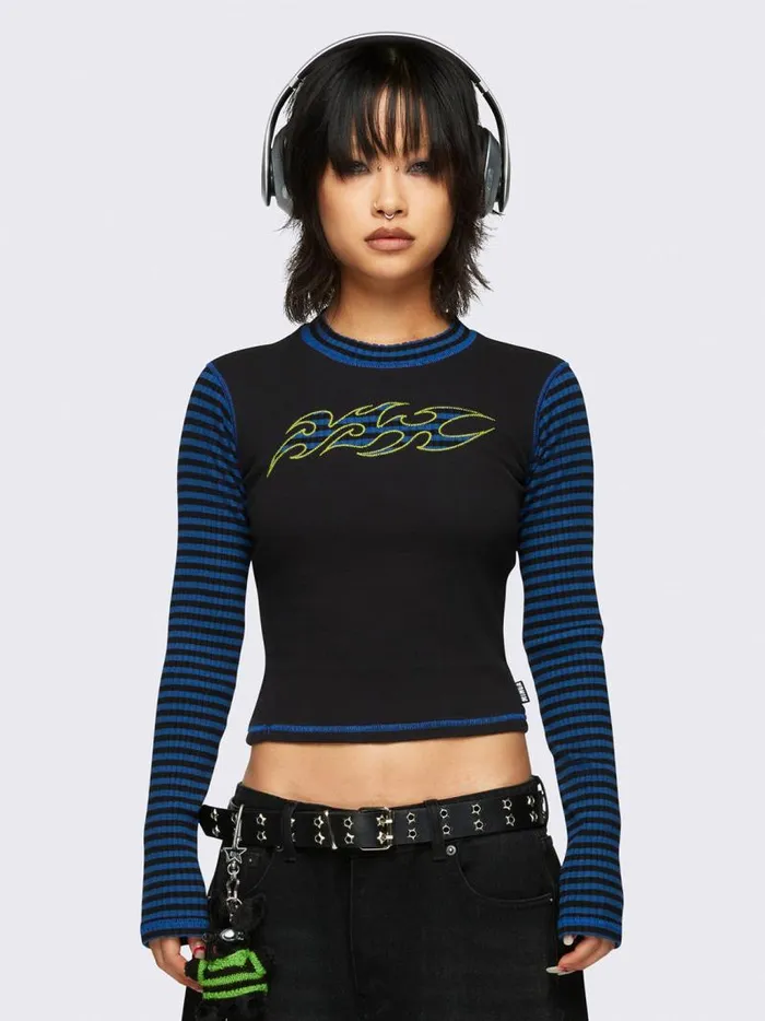 Voltwave Striped Top Women Minga London Tops and TShirts