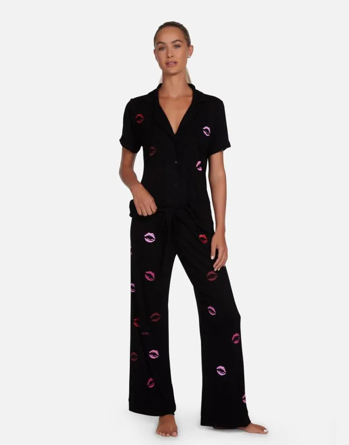 Waverly Mini Watercolor Lips Black Women Lauren Moshi Short Sleeve