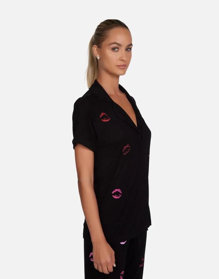 Waverly Mini Watercolor Lips Black Women Lauren Moshi Short Sleeve