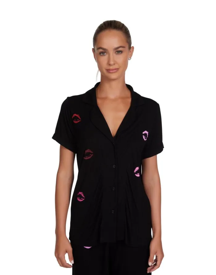 Waverly Mini Watercolor Lips Black Women Lauren Moshi Short Sleeve