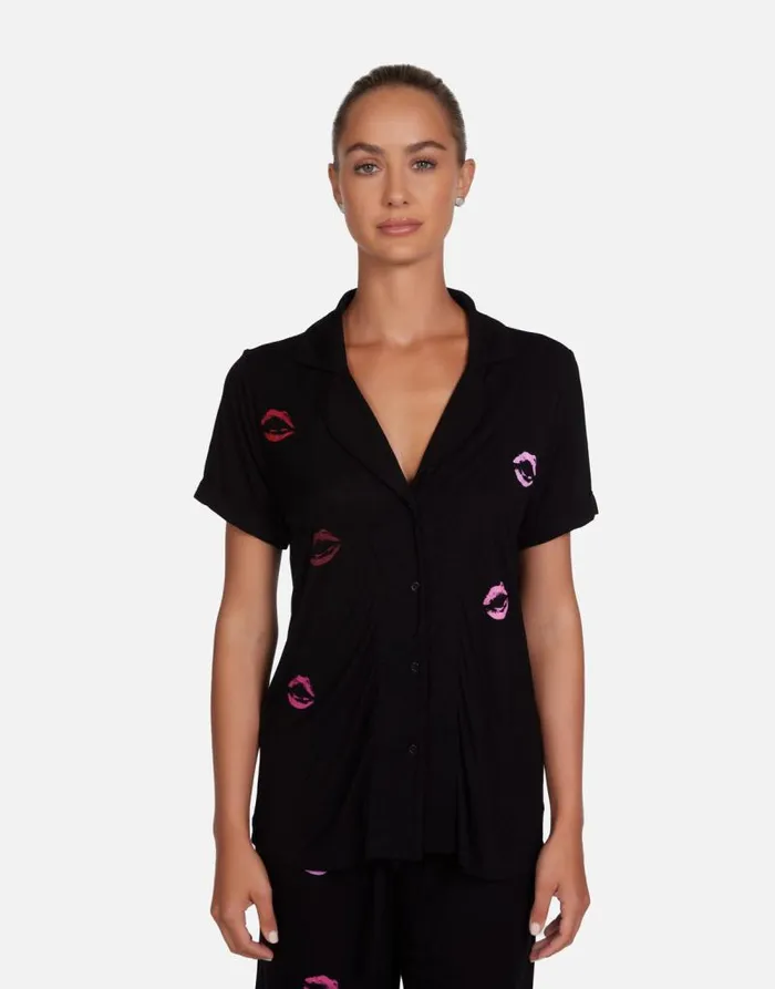 Waverly Mini Watercolor Lips Black Women Lauren Moshi Short Sleeve
