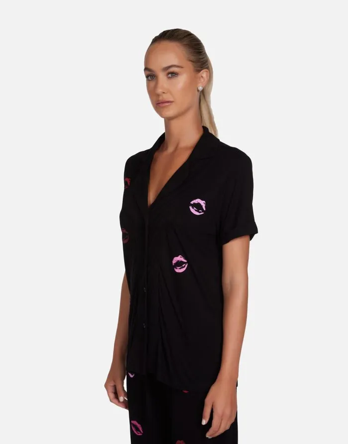 Waverly Mini Watercolor Lips Black Women Lauren Moshi Short Sleeve