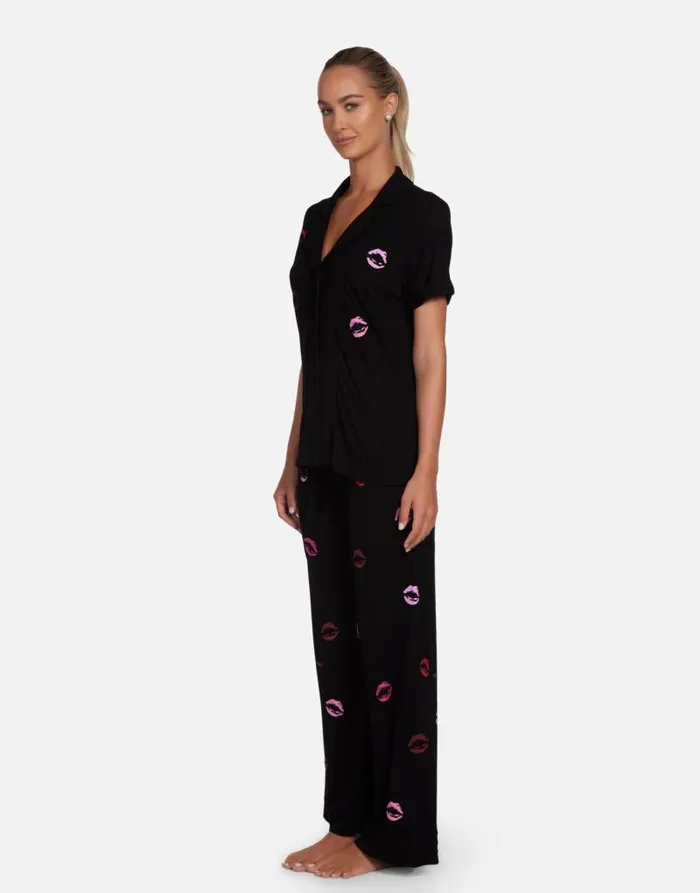 Waverly Mini Watercolor Lips Black Women Lauren Moshi Short Sleeve