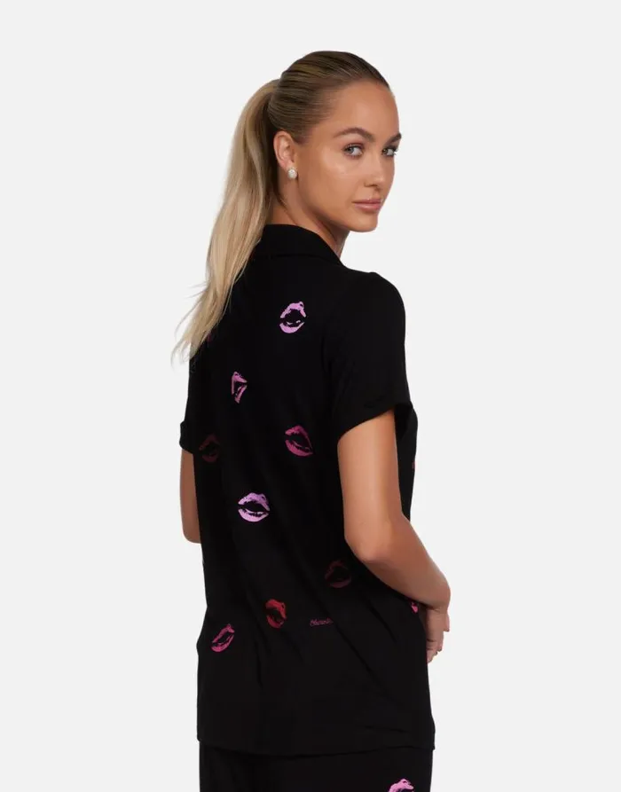 Waverly Mini Watercolor Lips Black Women Lauren Moshi Short Sleeve
