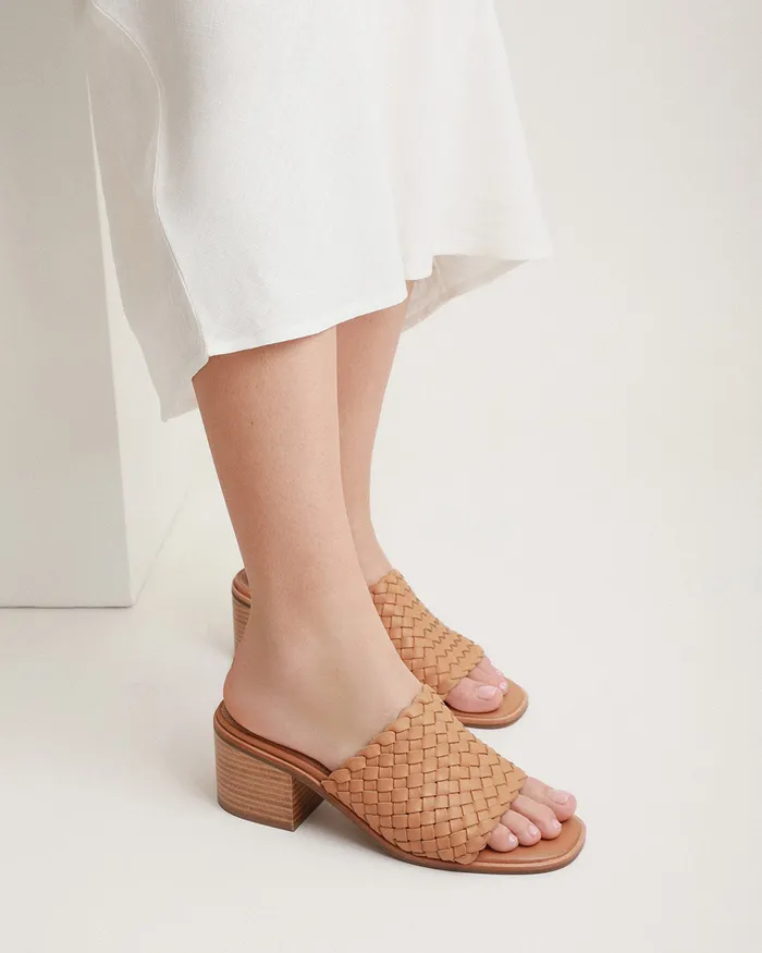 Whaler mid heel sandals tan leather MULES jomercer Women Whaler mid heel sandals tan leather MULES jomercer Women