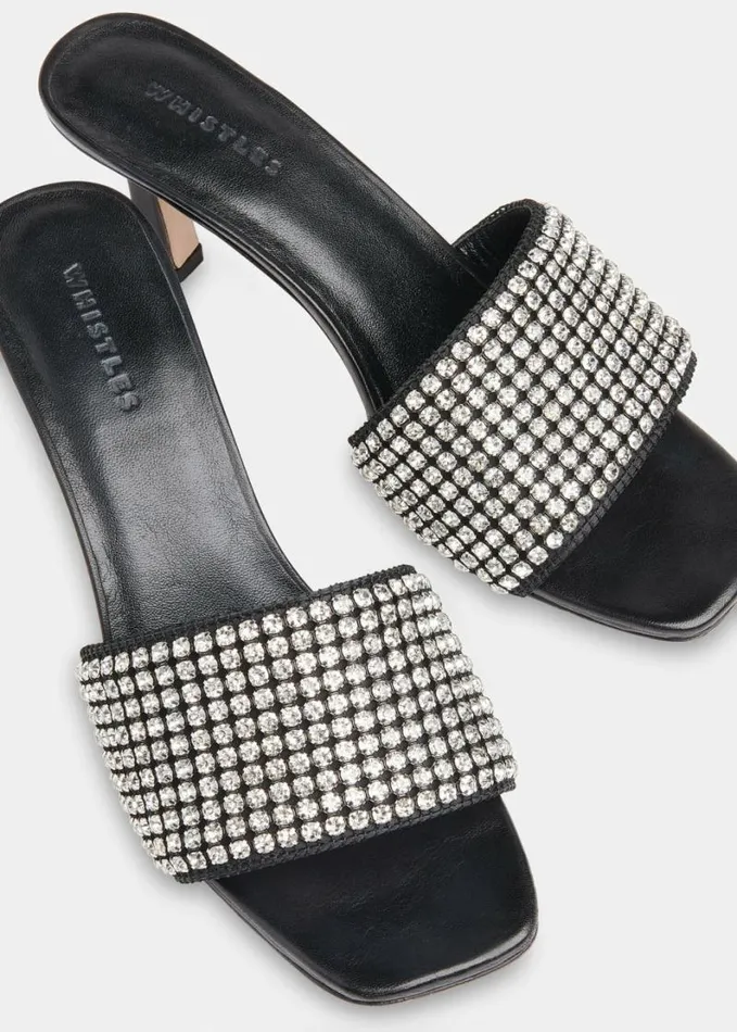 Whistles Adella Diamante Slip On Mule Black Women Wedding Guests