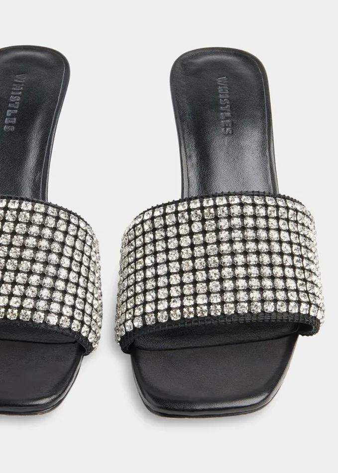 Whistles Adella Diamante Slip On Mule Black Women Wedding Guests