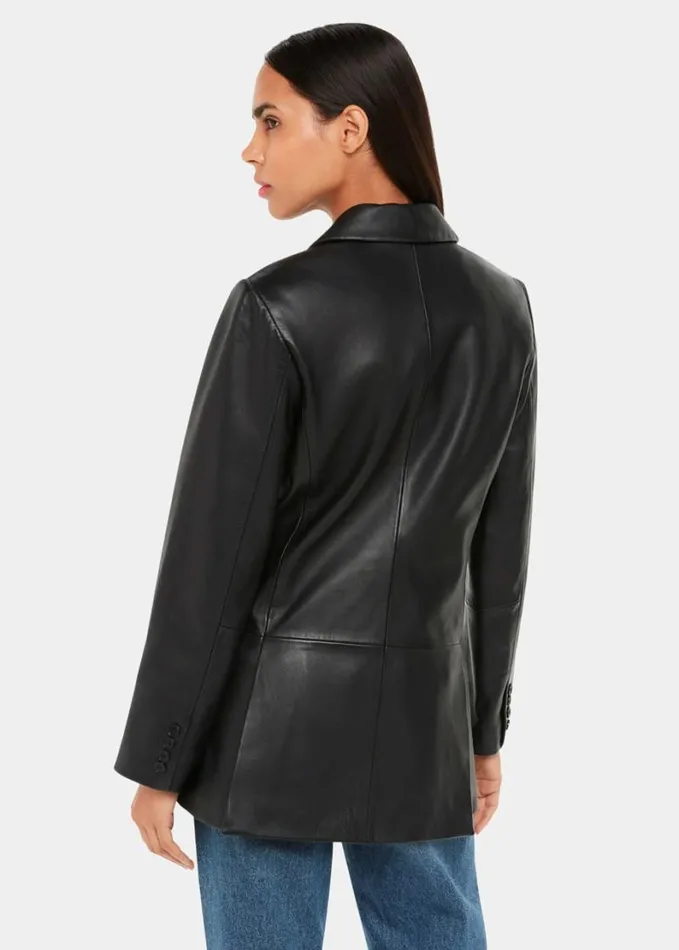 Whistles Aliza Waisted Leather Blazer Black Women Coats and Jackets