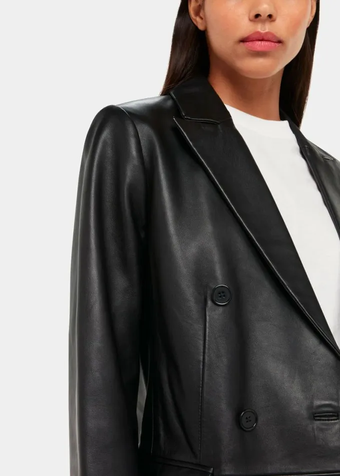 Whistles Aliza Waisted Leather Blazer Black Women Coats and Jackets