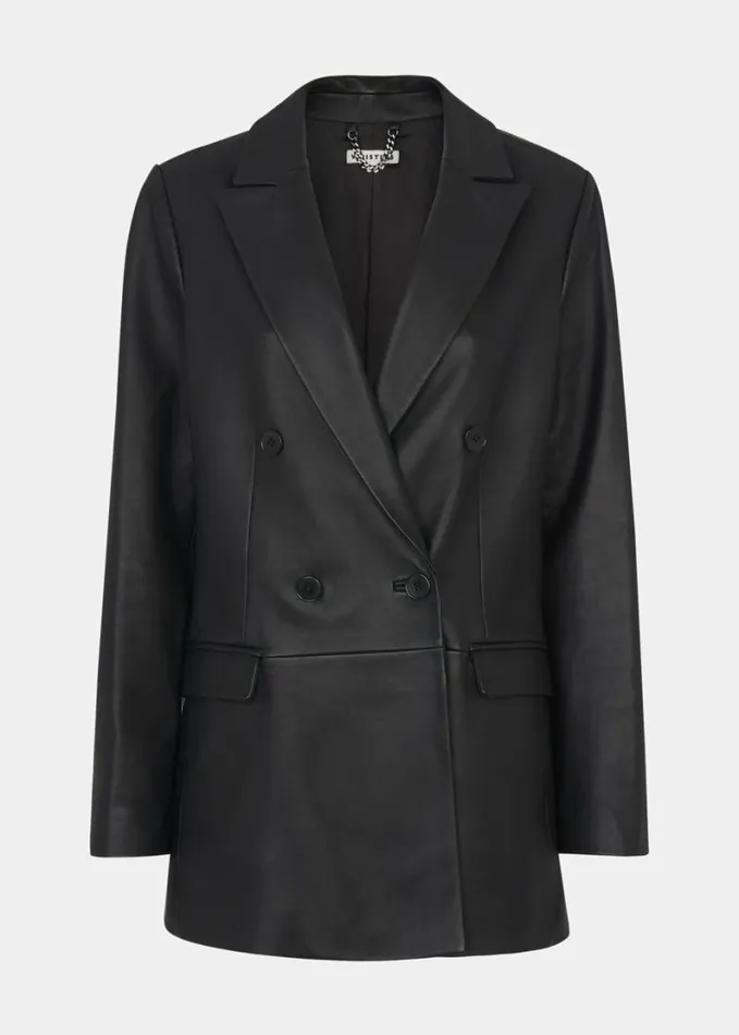 Whistles Aliza Waisted Leather Blazer Black Women Coats and Jackets