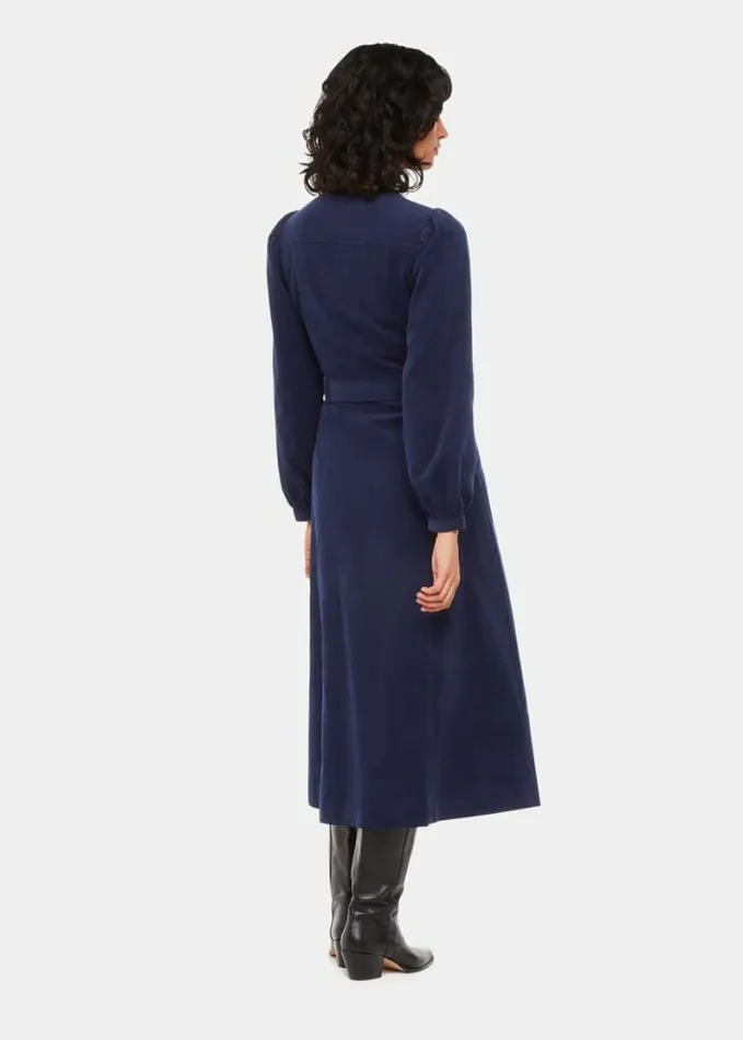 Whistles Angelica Cord Midi Dress Navy Women Dresses
