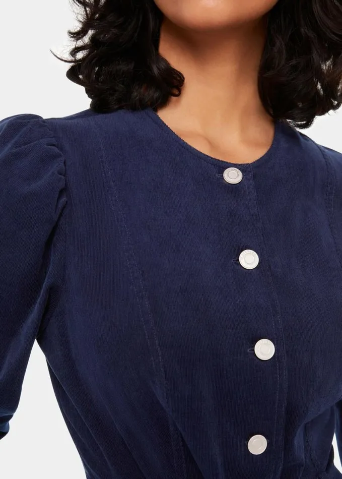 Whistles Angelica Cord Midi Dress Navy Women Dresses