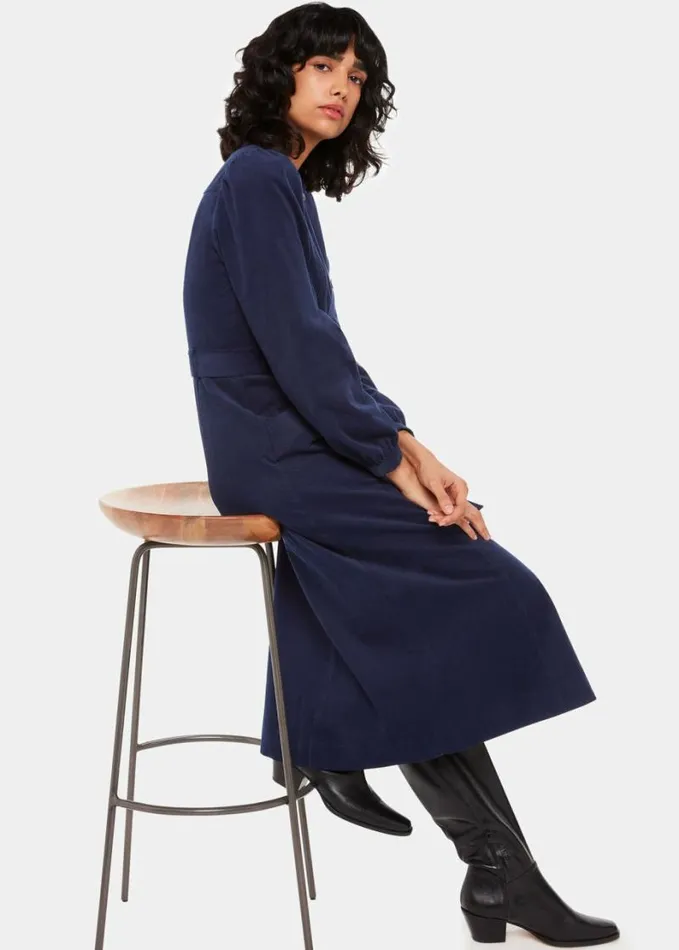 Whistles Angelica Cord Midi Dress Navy Women Dresses