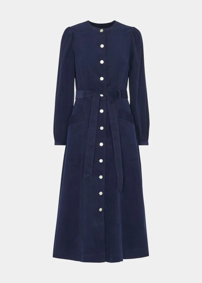 Whistles Angelica Cord Midi Dress Navy Women Dresses