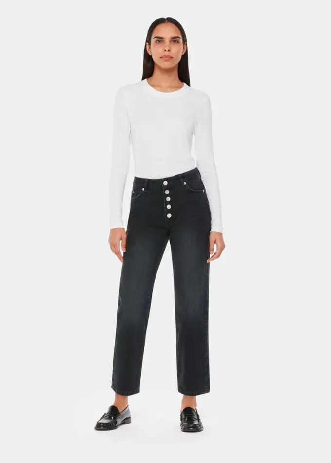 Whistles Authentic Hollie Button Jean Black Women Jeans