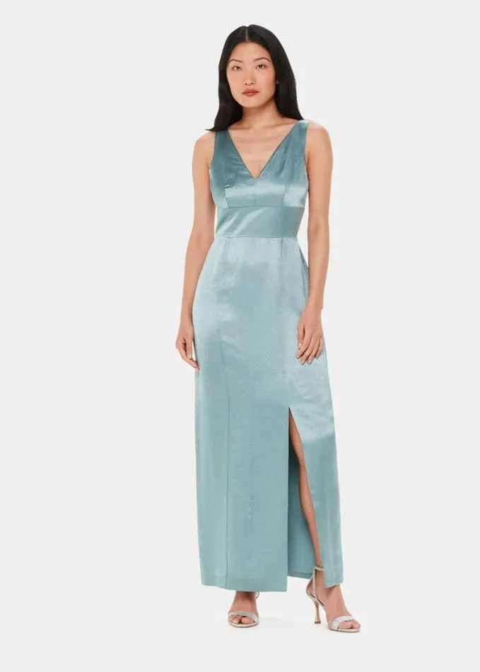 Whistles Charlotte Satin Maxi Dress Sage Green Women Dresses