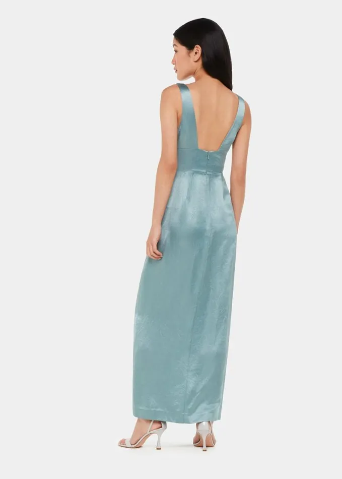 Whistles Charlotte Satin Maxi Dress Sage Green Women Dresses