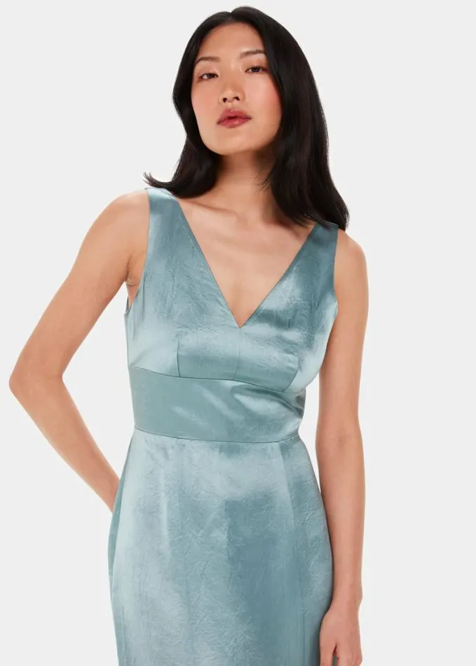 Whistles Charlotte Satin Maxi Dress Sage Green Women Dresses