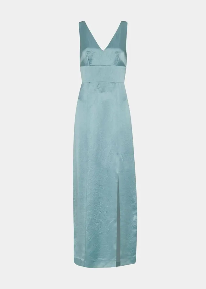 Whistles Charlotte Satin Maxi Dress Sage Green Women Dresses