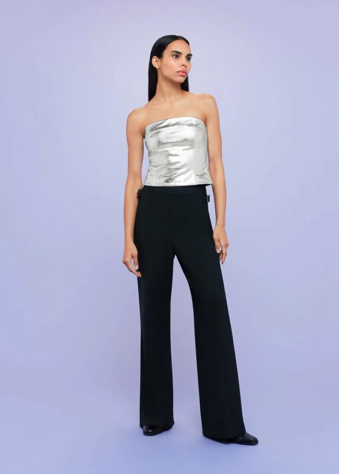 Whistles Cosmo Leather Bandeau Top Silver Women Tops
