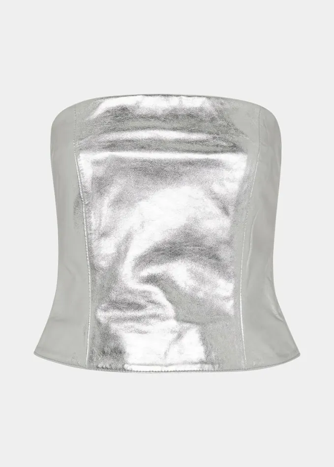 Whistles Cosmo Leather Bandeau Top Silver Women Tops