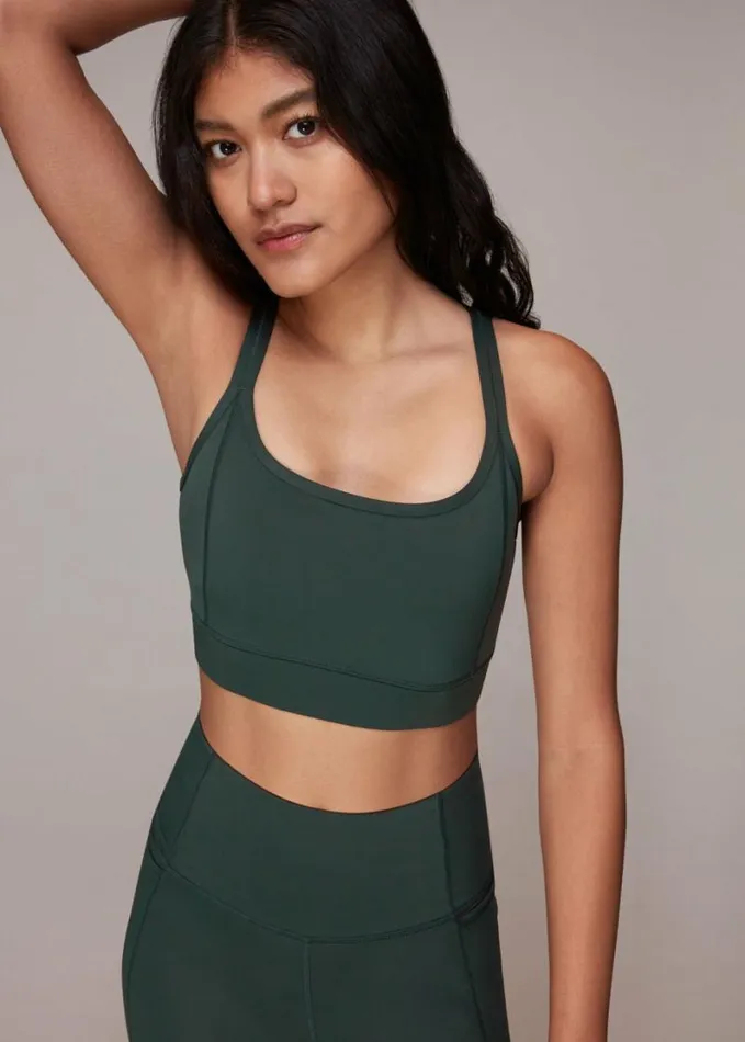 Whistles Cross Back Sports Bra Khaki Women Tops