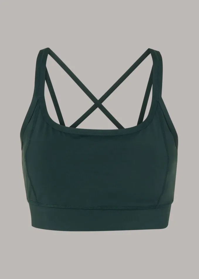 Whistles Cross Back Sports Bra Khaki Women Tops
