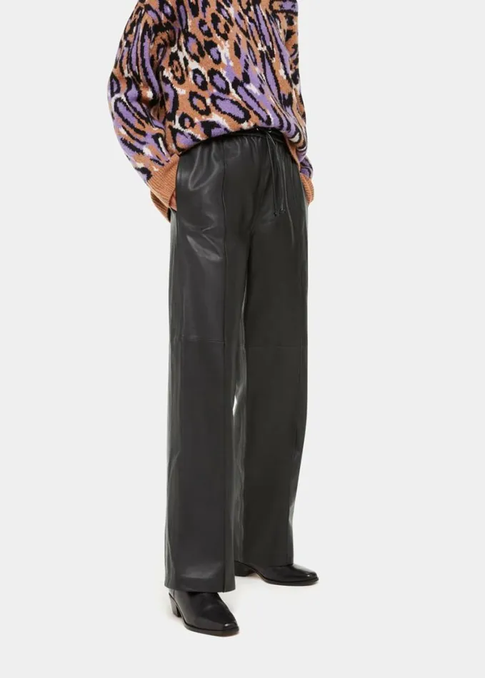 Whistles Elasticated Leather Trouser Black Women Pants