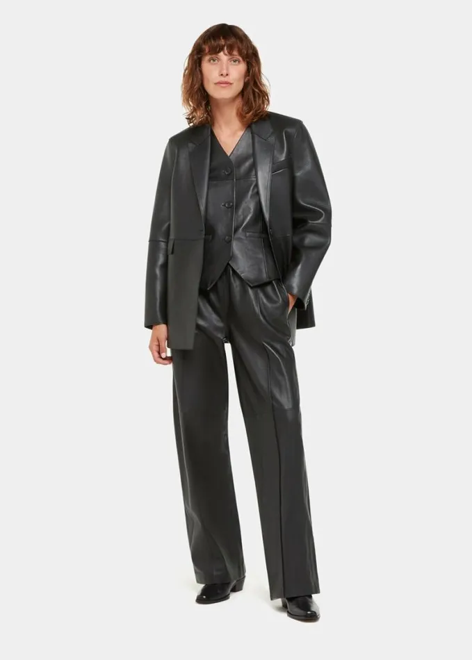 Whistles Elasticated Leather Trouser Black Women Pants