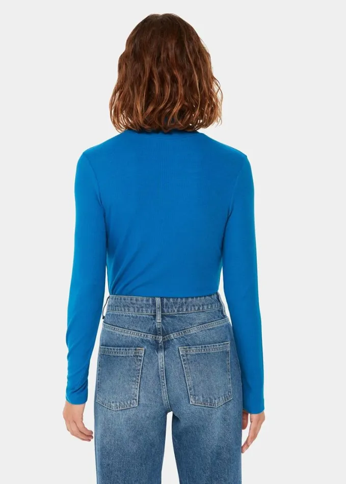 Whistles Essential Ribbed Polo Cobalt Blue Women Tops